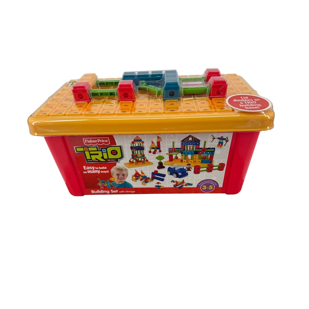 Vintage Fisher-Price TRIO Building Set Kids 100 Pieces P6838 Storage Bin NEW